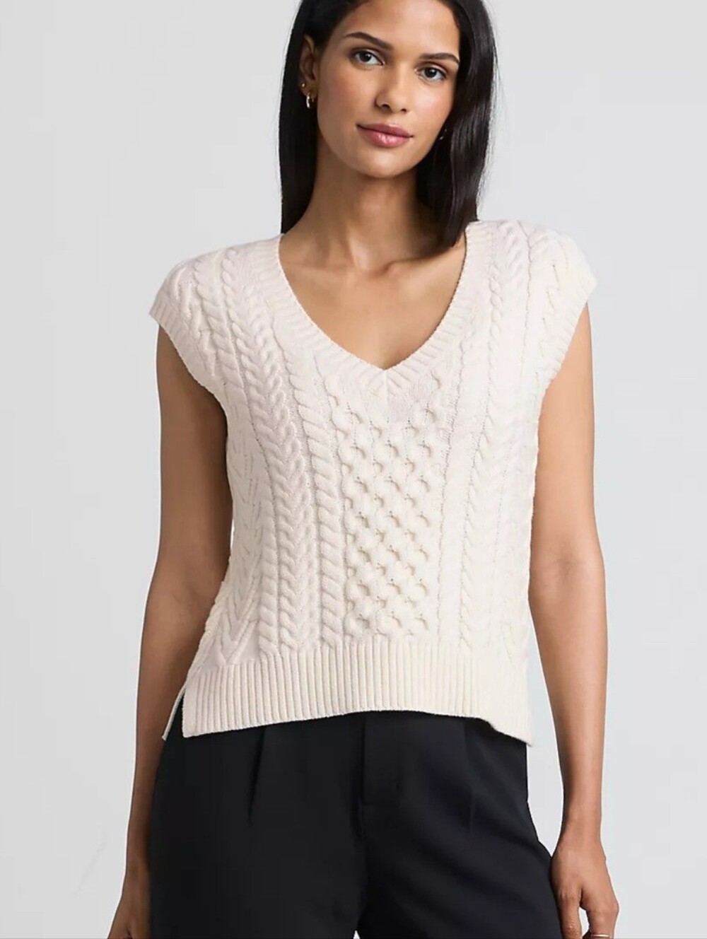 Lands' End Cable Knit V-Neck Sweater Vest - Cream 2x - Picture 5 of 5